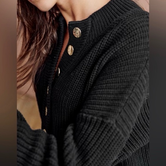 Sezane Black Long Sleeve Dress with Gold Buttons - Picture 3 of 16